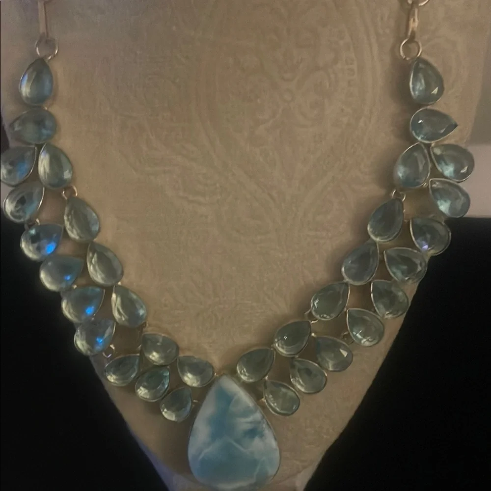 Price Drop Statement pc Larimar Large Stone Blue Topaz Elegant with .925 - Picture 6 of 8